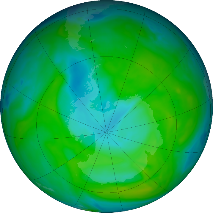 Antarctic ozone map for 13 December 2018